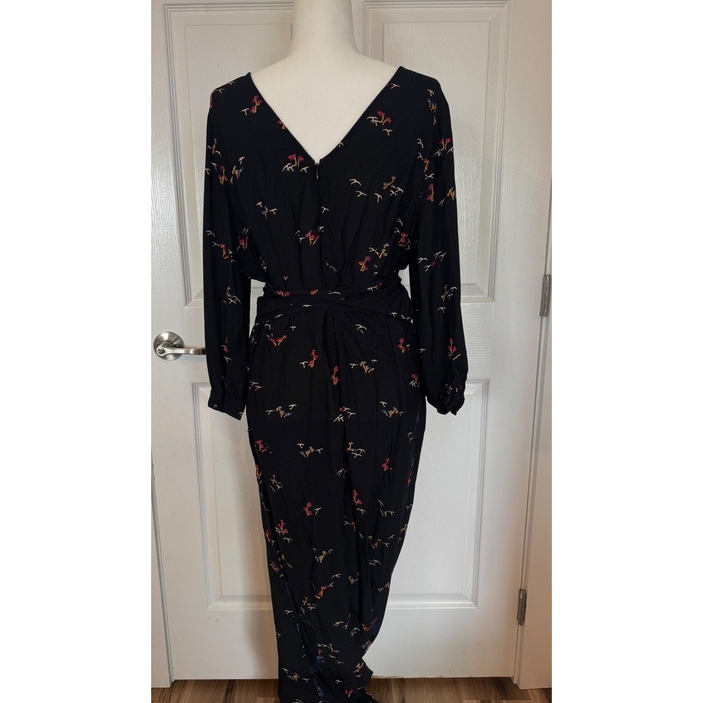 Anthropologie Feather Bone Wide Leg Jumpsuit Black Floral Boho V-Neck Size 14 - Picture 2 of 9